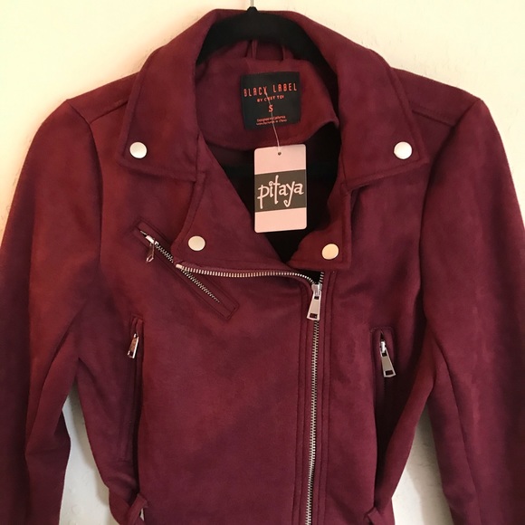 C'est Toi Jackets & Blazers - Belted Maroon Moto Jacket